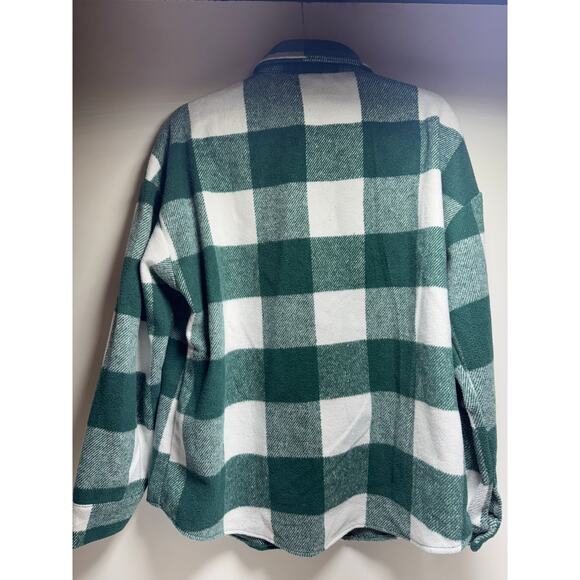 Fantaslook Women’s Shacket Green Plaid Button Front Sz Large Gorpcore Boyfriend - Picture 5 of 6